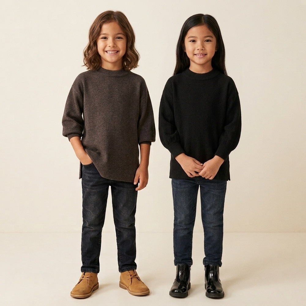 Zara Tunic Sweater 2 Pack Kids Size 6 Black Charcoal Gray Excellent Knit Tops